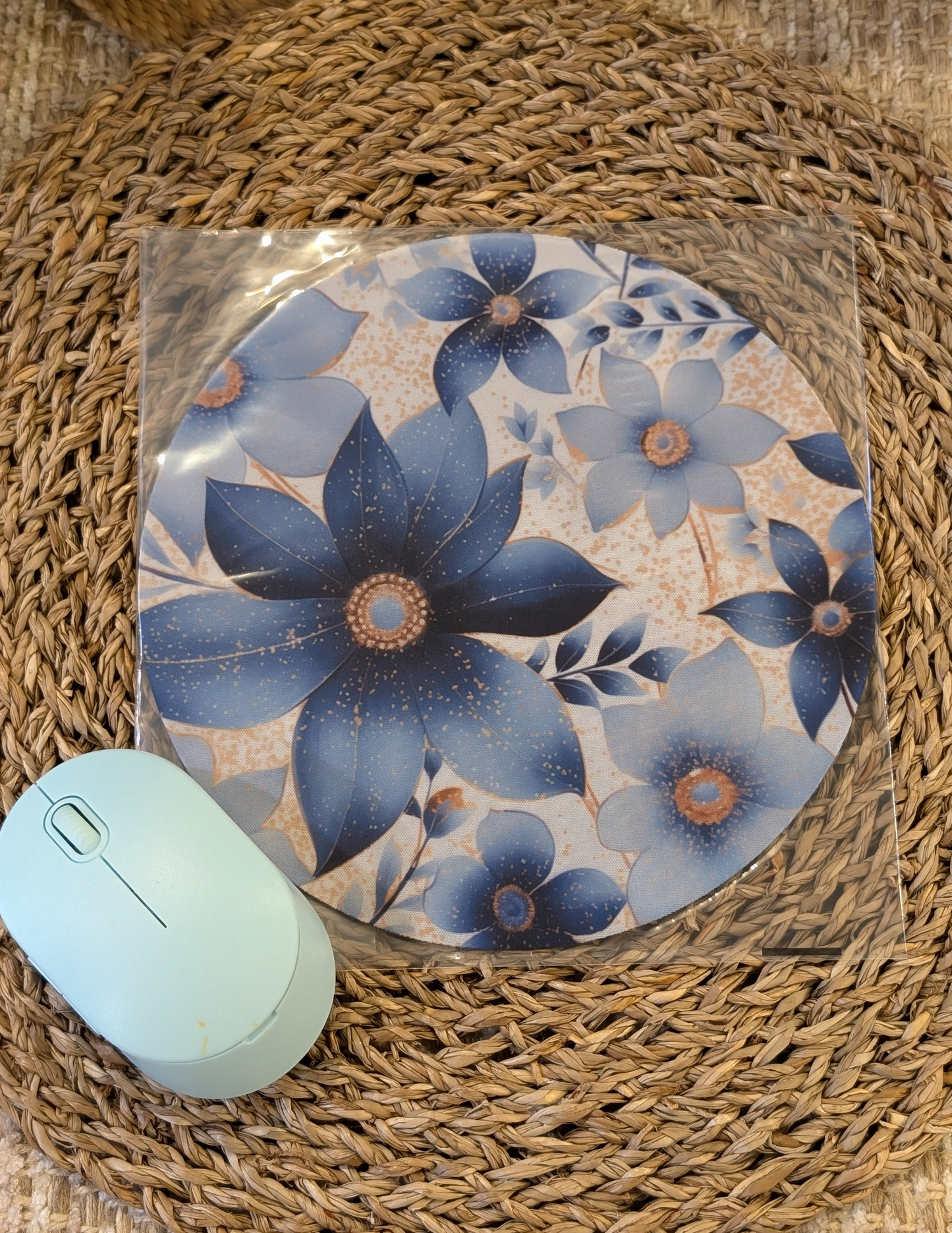 Blue Boho Floral Mouse Pad